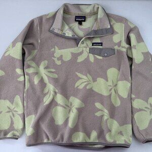 Patagonia Synchilla Snap-T Fleece Womens Size M Beige With Green Floral